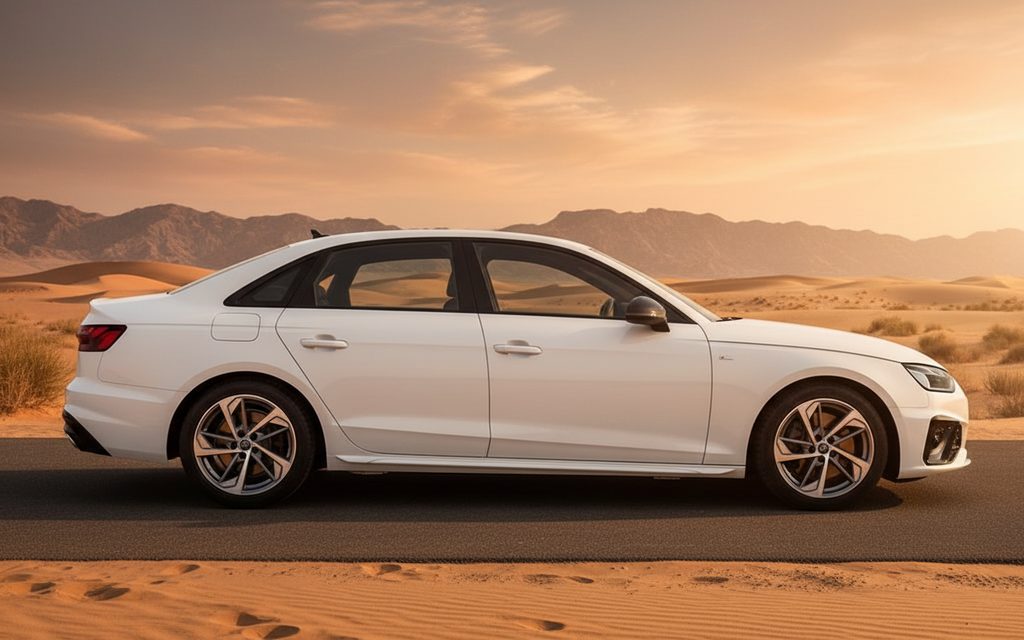 Audi A4 2024 White side profile – rental in Dubai