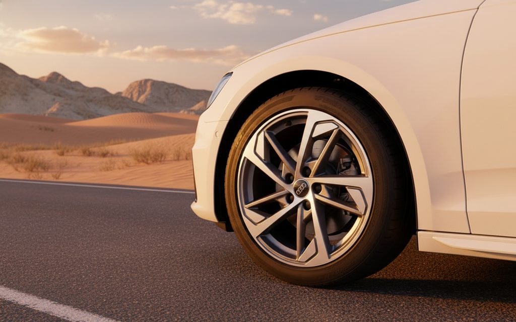 Audi A4 2024 alloy wheel close up – rental in Dubai