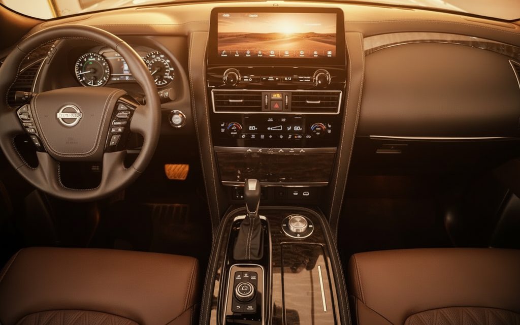Nissan Armada 2024 interior view showing trim – rental in Dubai