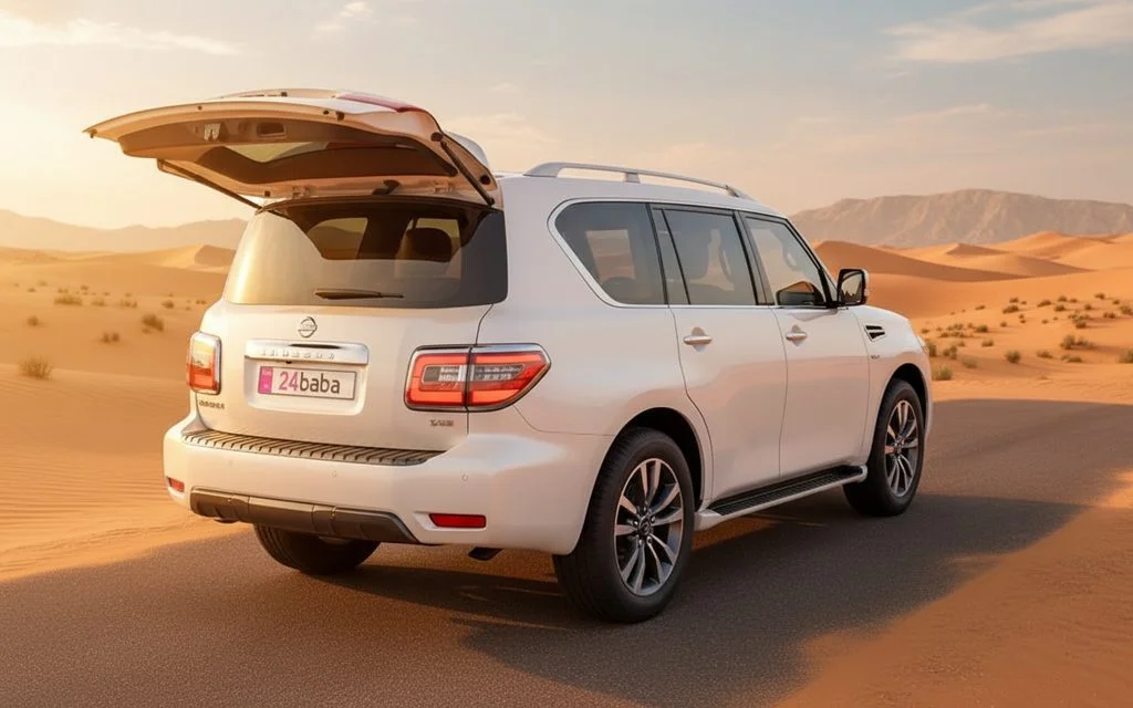 Nissan Armada 2024 White rear view showing taillights – rental in Dubai