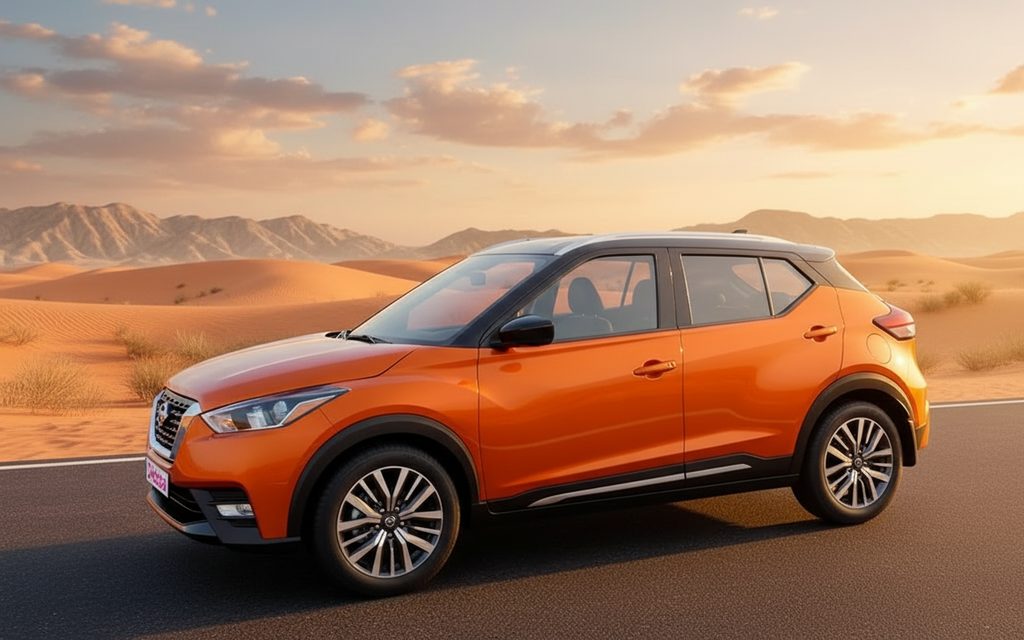 Nissan Kicks 2021 Orange front view with headlights – rental in Dubai