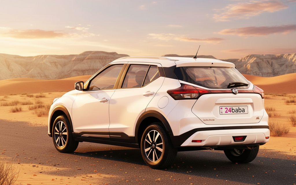Nissan Kicks 2025 White rear view showing taillights – rental in Dubai