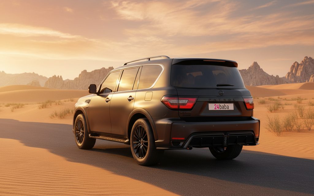 Nissan Patrol 2020 Black rear view showing taillights – rental in Dubai