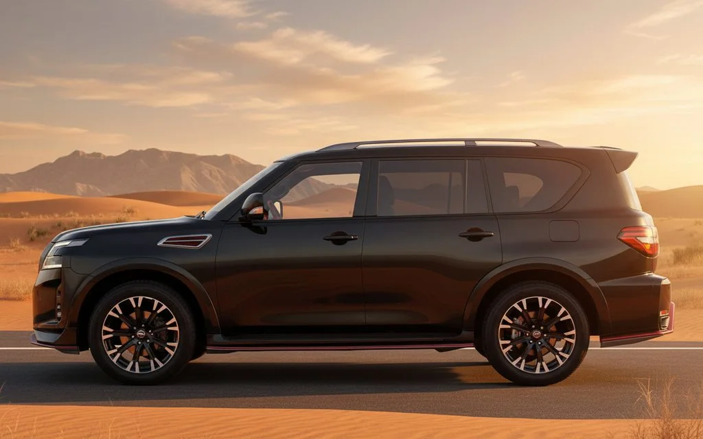 Nissan Patrol 2025 Black side profile – rental in Dubai