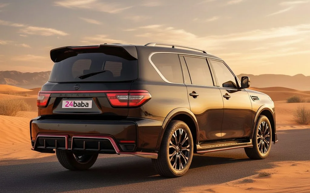 Nissan Patrol 2025 Black rear view showing taillights – rental in Dubai