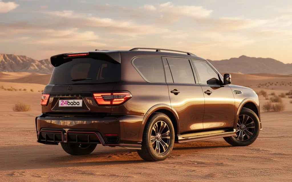 Nissan Patrol 2025 Brown rear view showing taillights – rental in Dubai