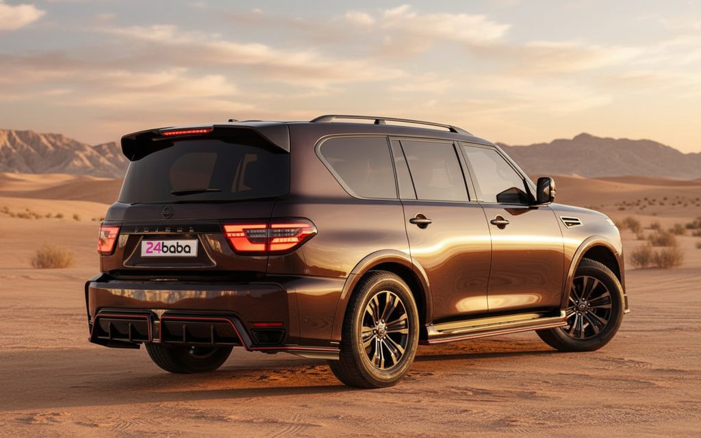 Nissan Patrol 2025 Brown rear view showing taillights – rental in Dubai