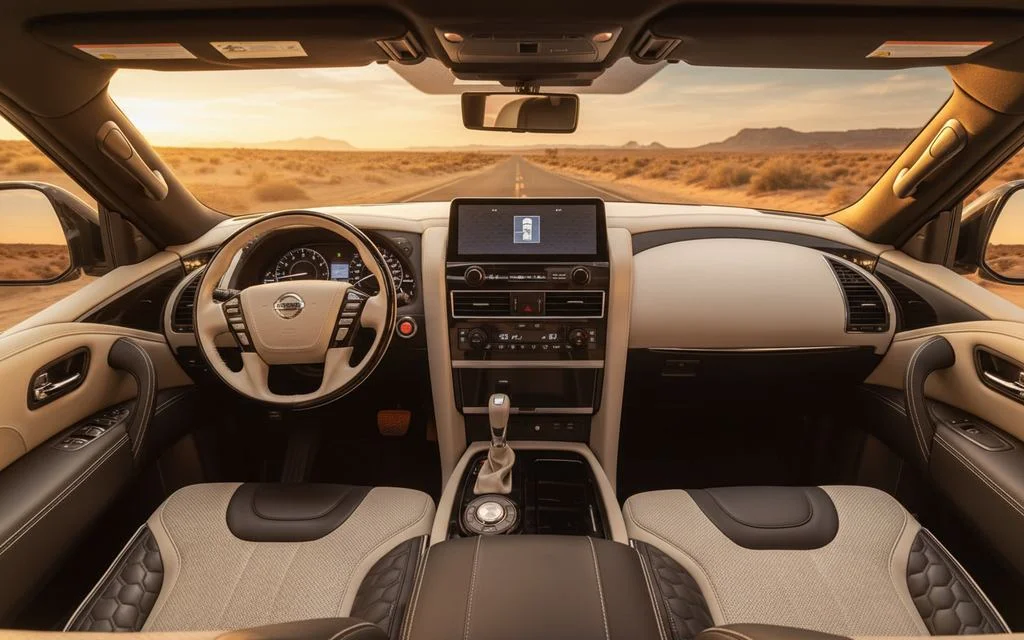 Nissan Patrol 2025 interior view showing trim – rental in Dubai