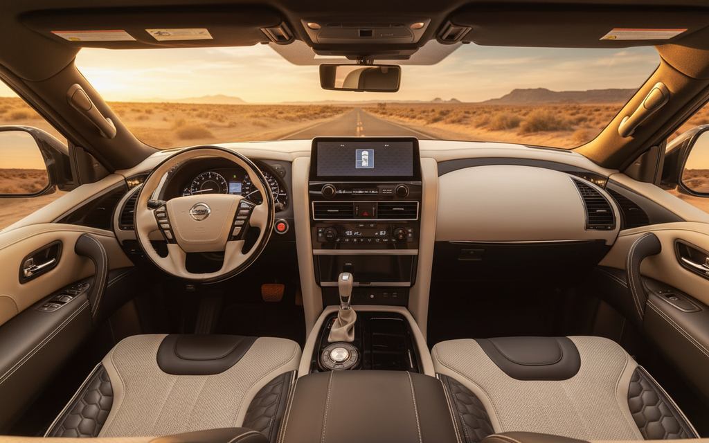 Nissan Patrol 2025 interior view showing trim – rental in Dubai