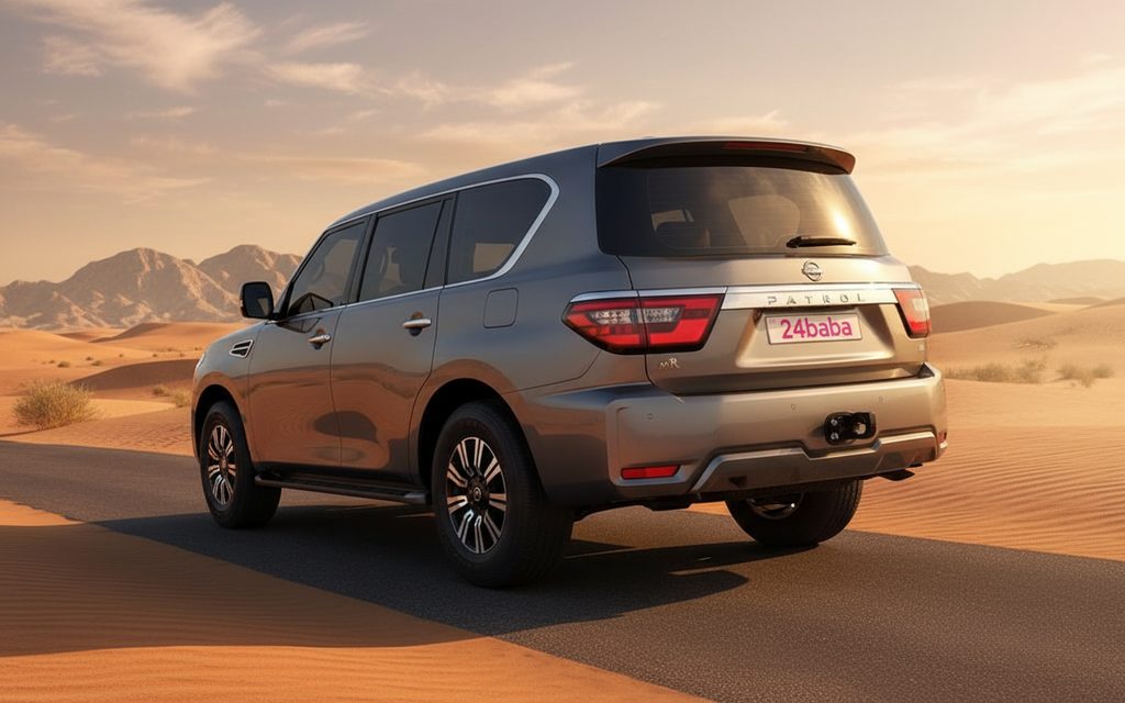 Nissan Patrol 2024 Grey rear view showing taillights – rental in Dubai