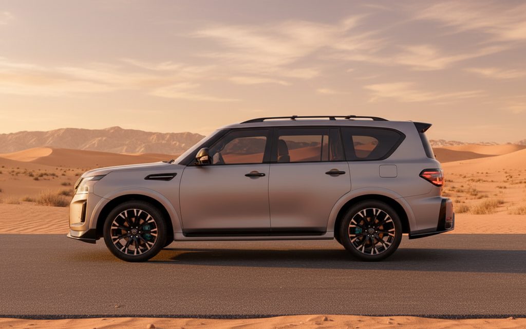 Nissan Patrol 2020 Silver side profile – rental in Dubai