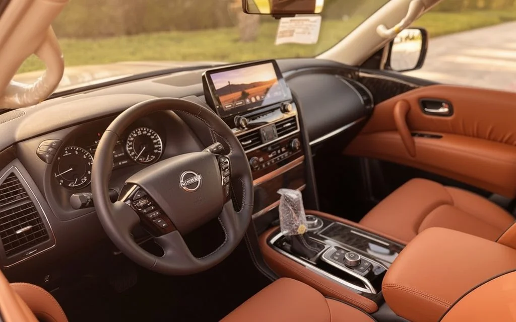 Nissan Patrol 2023 interior view showing trim – rental in Dubai