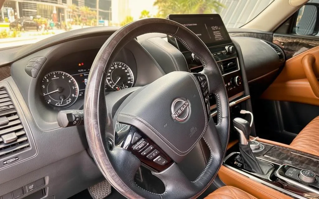 Nissan Patrol 2022 interior view showing trim – rental in Dubai