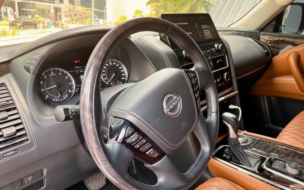 Nissan Patrol 2022 interior view showing trim – rental in Dubai