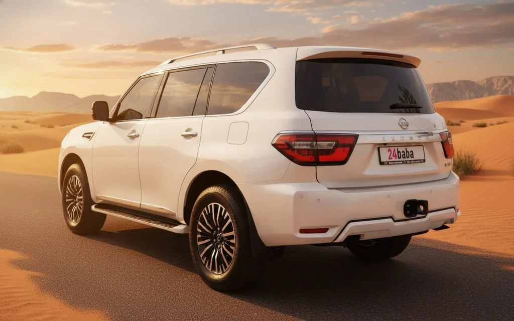 Nissan Patrol 2024 White rear view showing taillights – rental in Dubai
