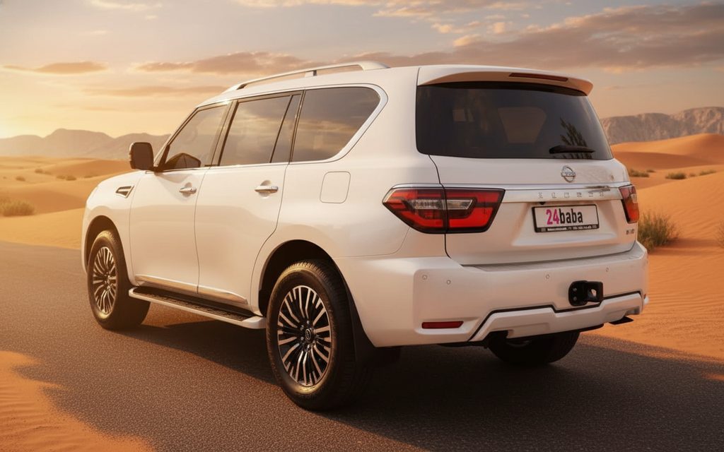 Nissan Patrol 2024 White rear view showing taillights – rental in Dubai