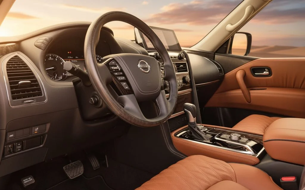 Nissan Patrol 2024 interior view showing trim – rental in Dubai