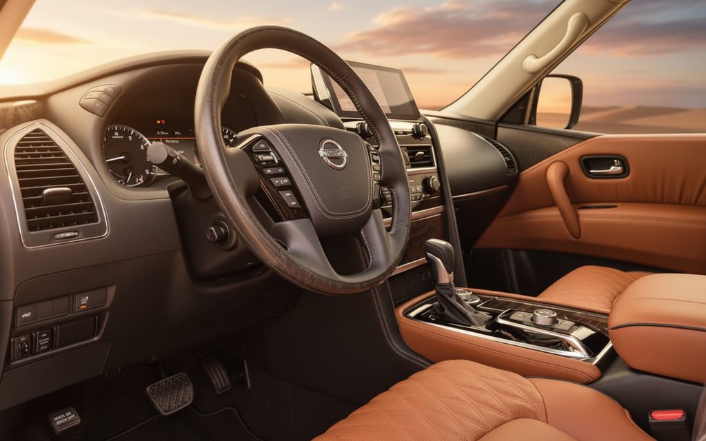 Nissan Patrol 2024 interior view showing trim – rental in Dubai