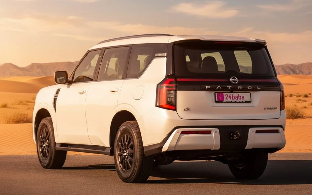 Nissan Patrol 2025 White rear view showing taillights – rental in Dubai