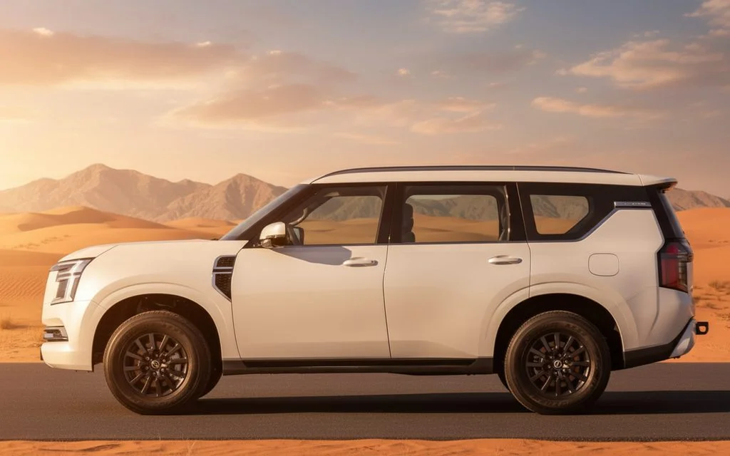 Nissan Patrol 2025 White side profile – rental in Dubai