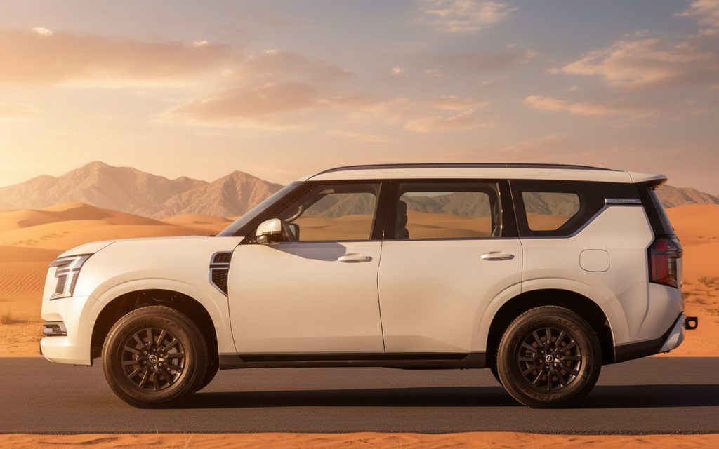 Nissan Patrol 2025 White side profile – rental in Dubai