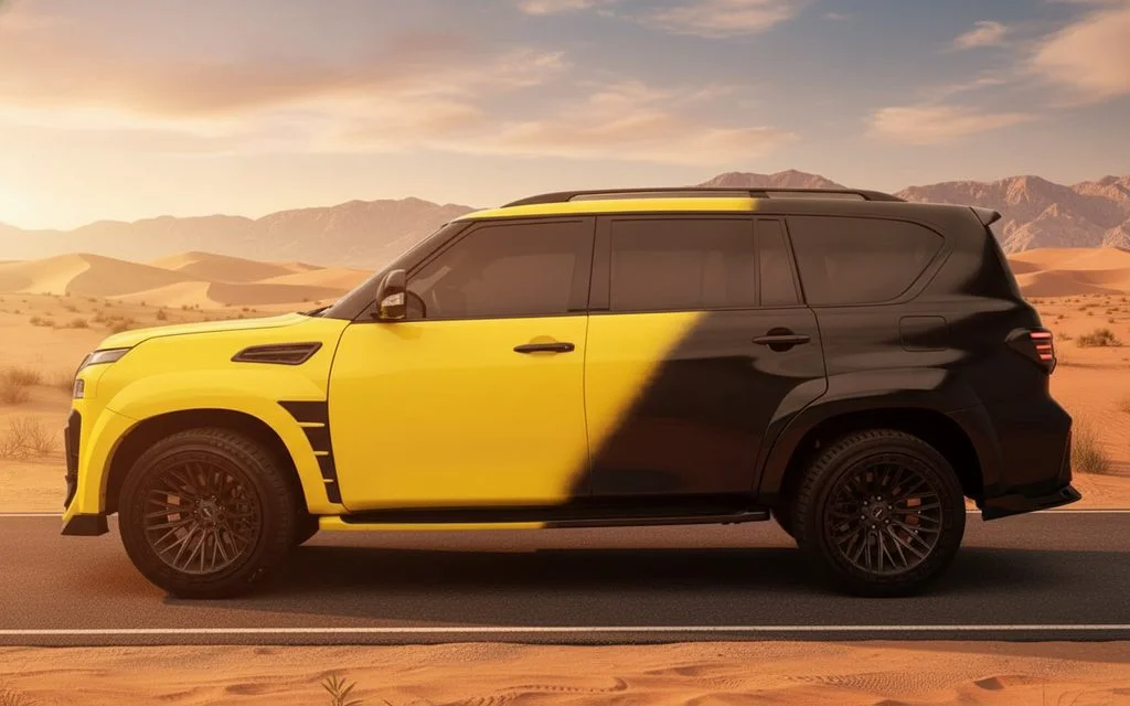 Nissan Patrol 2023 Yellow side profile – rental in Dubai