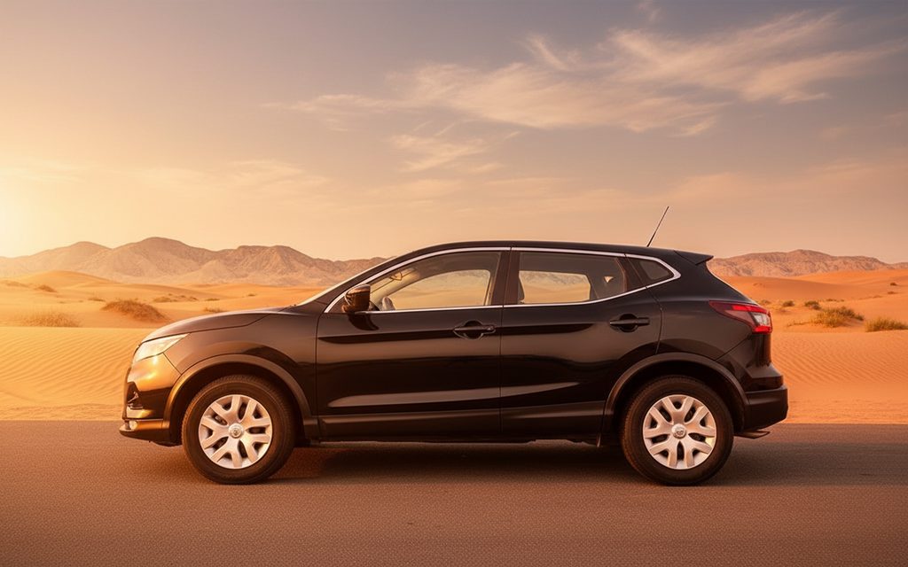 Nissan Rogue 2020 Black side profile – rental in Dubai