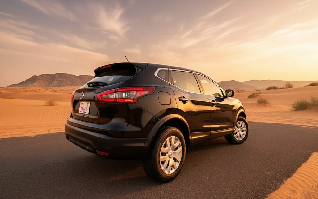 Nissan Rogue 2020 Black rear view showing taillights – rental in Dubai