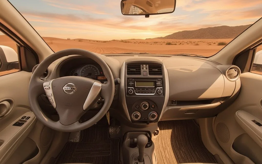 Nissan Sunny 2022 interior view showing trim – rental in Dubai