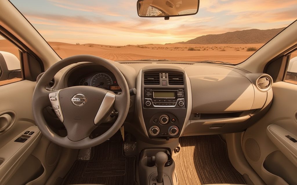 Nissan Sunny 2022 interior view showing trim – rental in Dubai