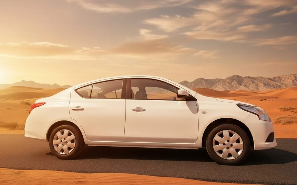 Nissan Sunny 2022 White side profile – rental in Dubai