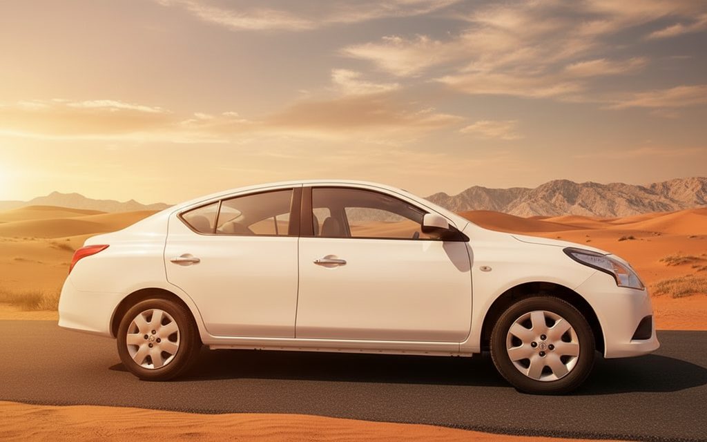 Nissan Sunny 2022 White side profile – rental in Dubai