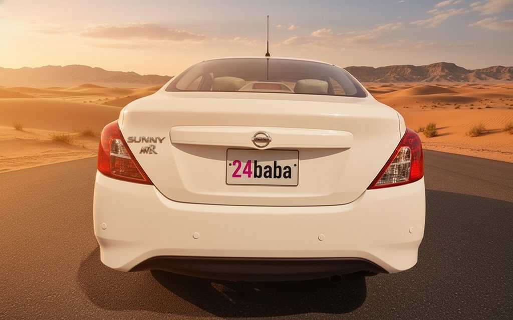 Nissan Sunny 2022 White rear view showing taillights – rental in Dubai