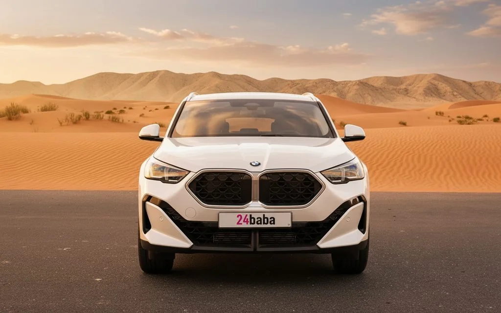 Bmw X2 2024 White front view with headlights – rental in Dubai