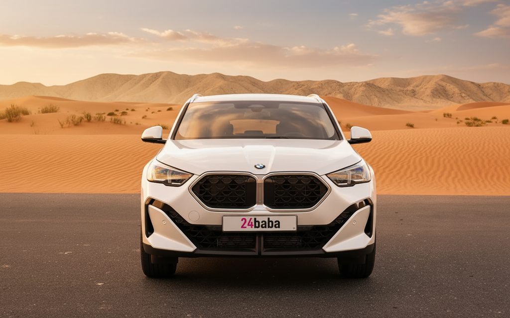 Bmw X2 2024 White front view with headlights – rental in Dubai