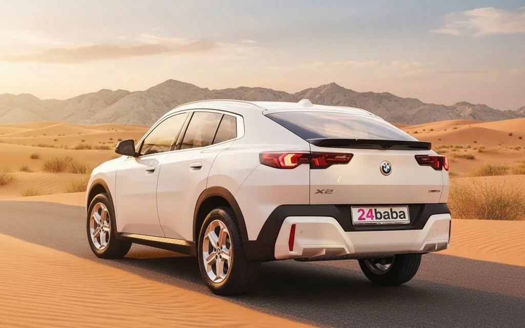 Bmw X2 2024 White rear view showing taillights – rental in Dubai