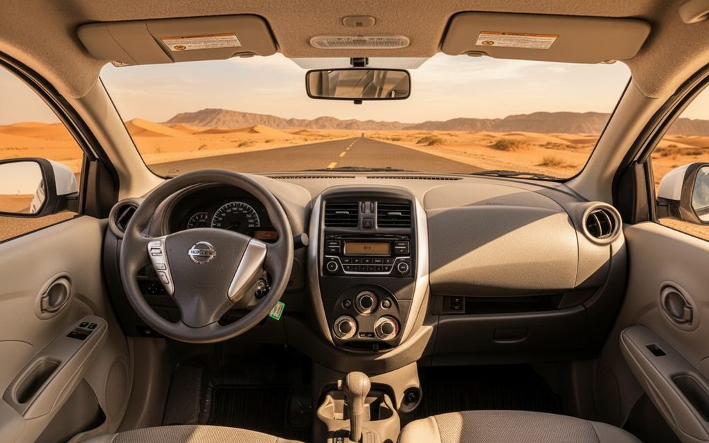 Nissan Sunny 2023 interior view showing trim – rental in Dubai