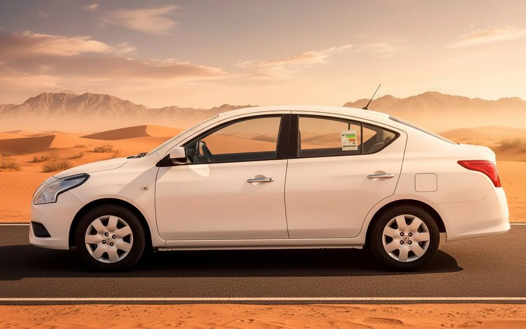 Nissan Sunny 2023 White side profile – rental in Dubai