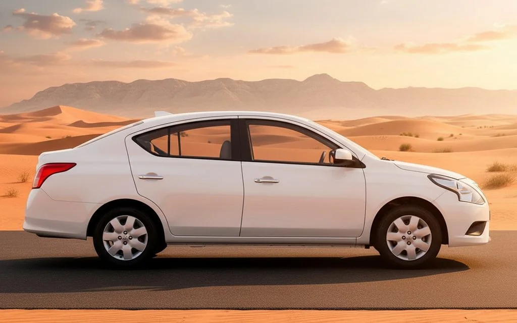 Nissan Sunny 2024 White side profile – rental in Dubai