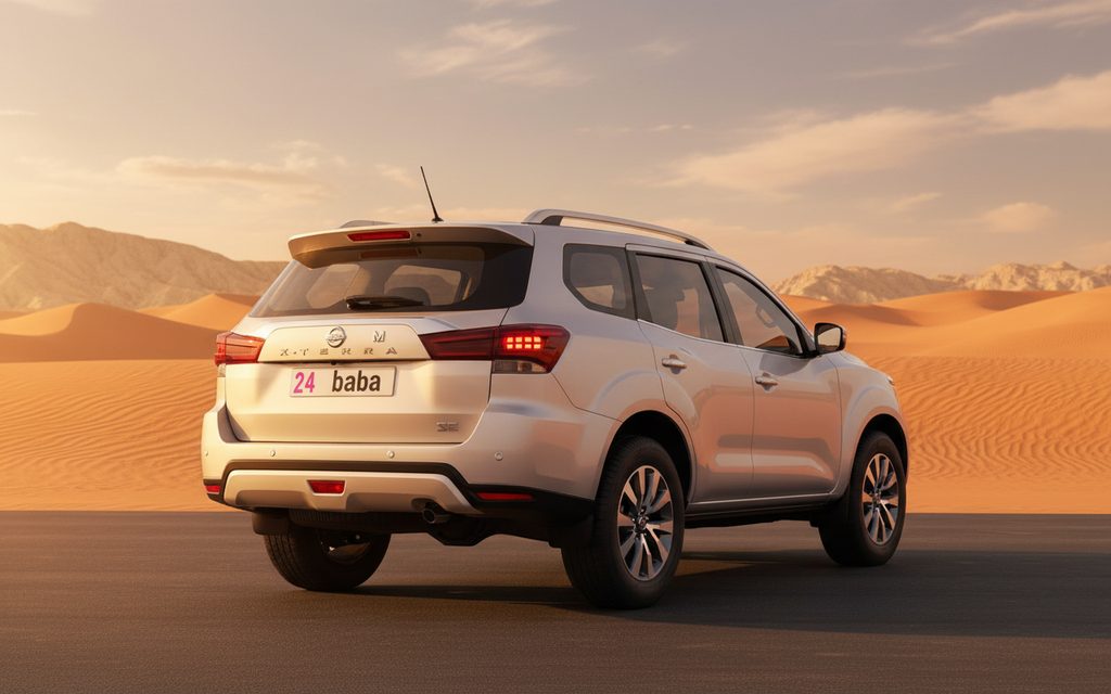 Nissan X Terra 2022 Silver rear view showing taillights – rental in Dubai