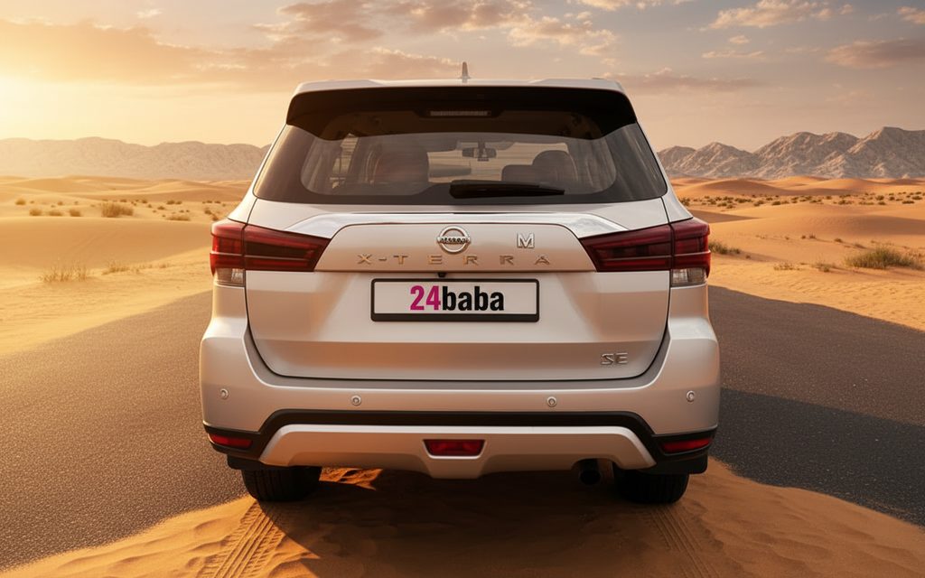 Nissan X Terra 2022 Silver rear view showing taillights – rental in Dubai
