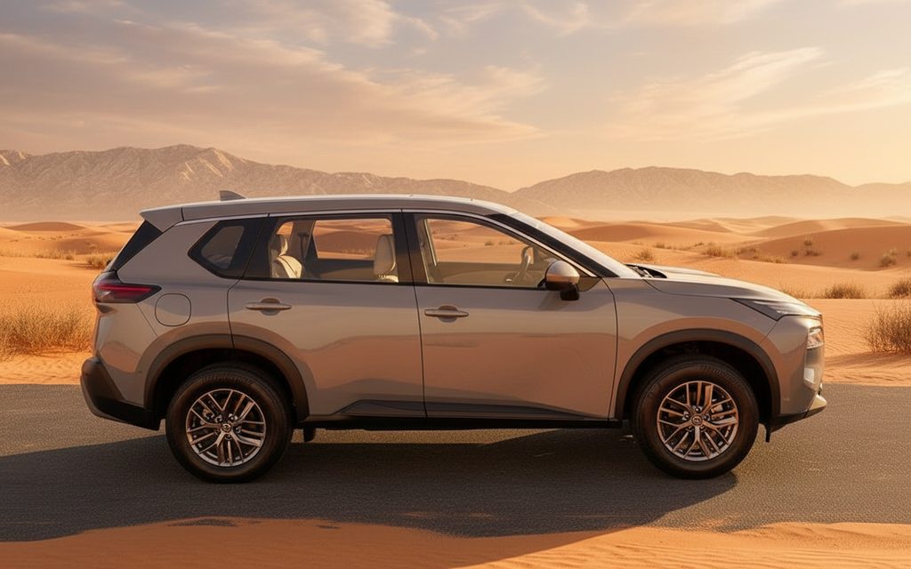 Nissan X Trail 2023 Grey side profile – rental in Dubai