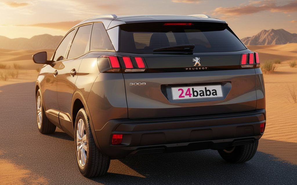 Peugeot 3008 2024 Grey rear view showing taillights – rental in Dubai