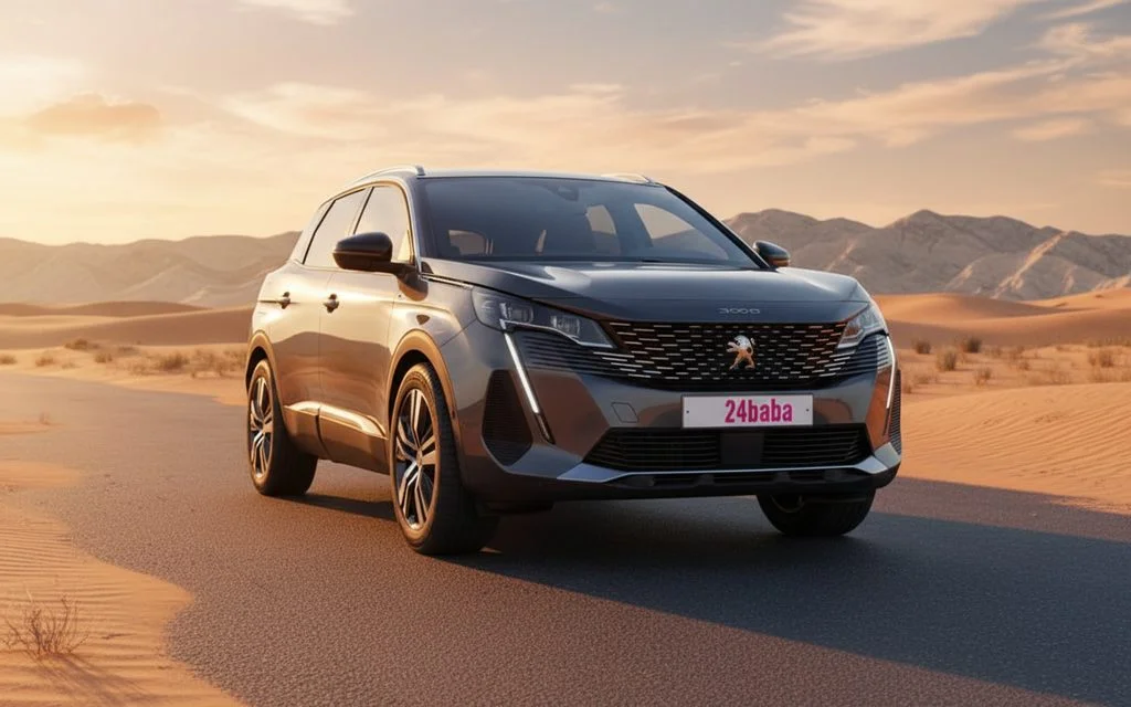 Peugeot 3008 2024 Grey front view with headlights – rental in Dubai
