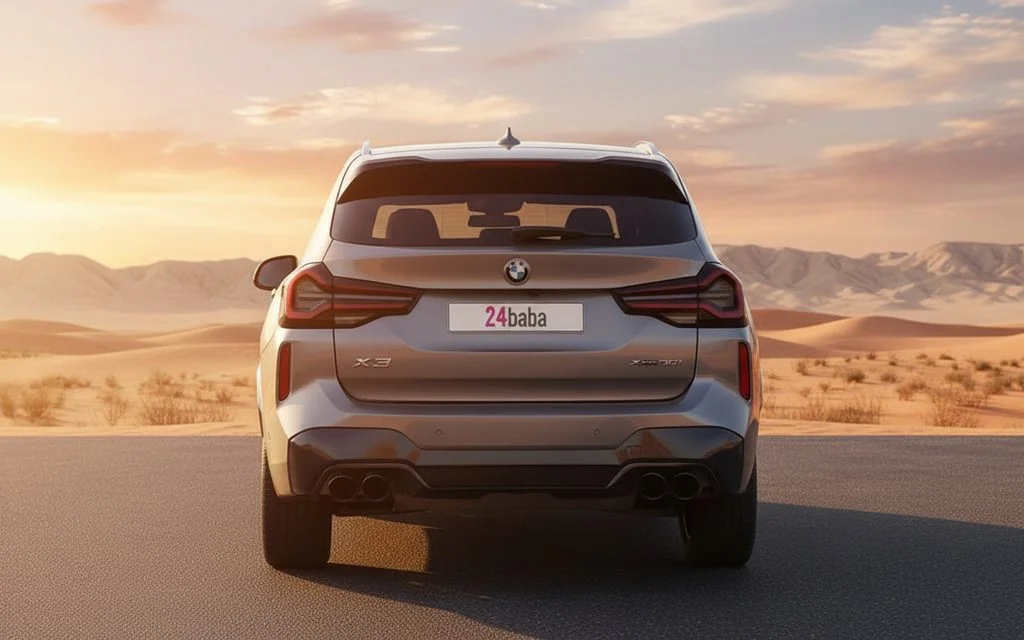 Bmw X3 2023 Silver rear view showing taillights – rental in Dubai