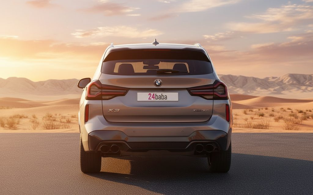 Bmw X3 2023 Silver rear view showing taillights – rental in Dubai