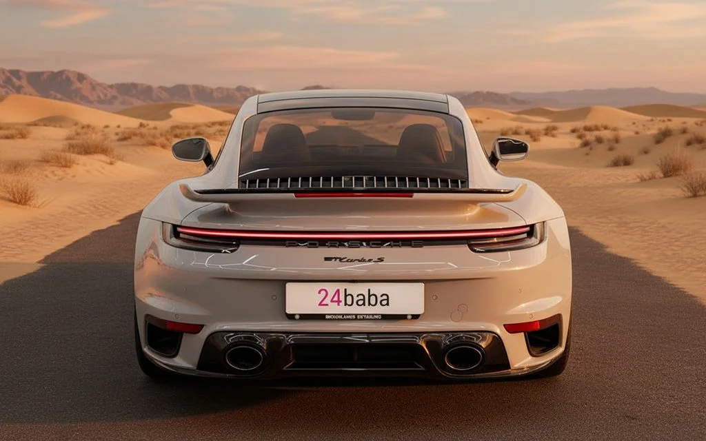 Porsche 911 2021 Grey rear view showing taillights – rental in Dubai