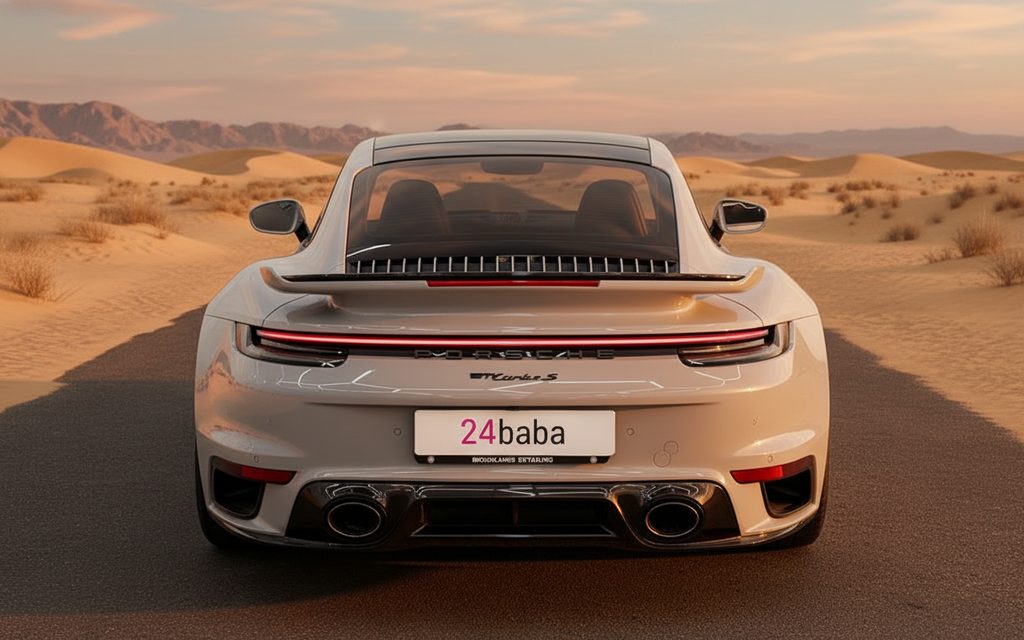 Porsche 911 2021 Grey rear view showing taillights – rental in Dubai