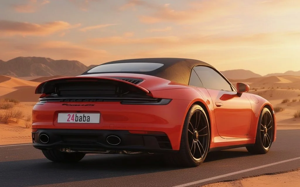 Porsche 911 2022 Orange rear view showing taillights – rental in Dubai
