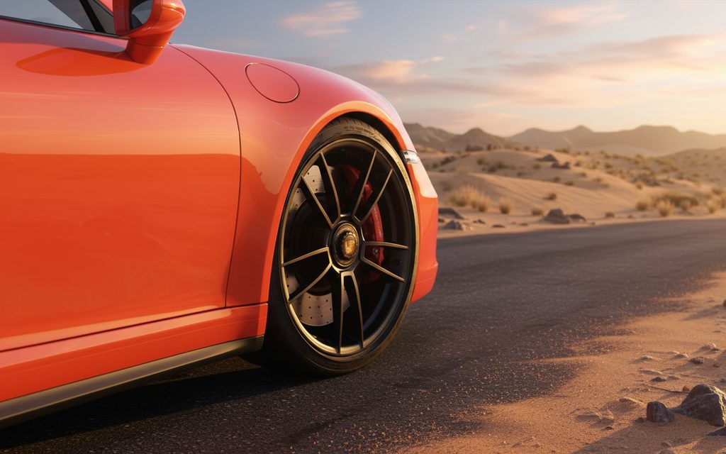 Porsche 911 2022 alloy wheel close up – rental in Dubai